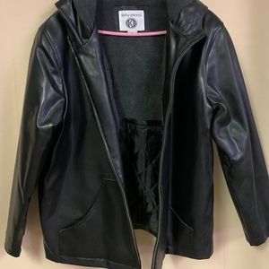 Women’s leather hooded jacket